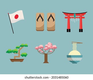 japan culture set six icons