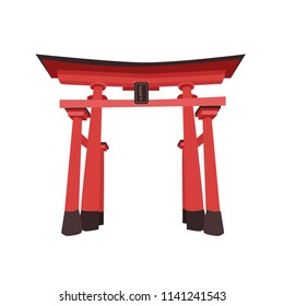 Japan culture symbol vector illustration.  Colorful Japanese Torii icon isolated on white background.