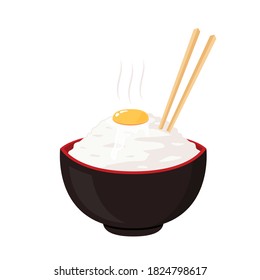 japan cup and chopsticks vector. rice in the cup. Egg on the rice.