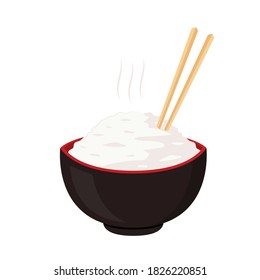 japan cup and chopsticks vector. rice in the cup.