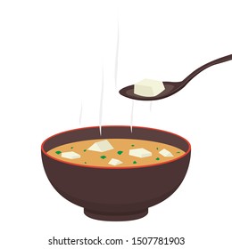 Japan cup vector. Miso soup in cup. wallpaper. free space for text. spoon vector.