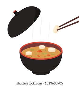 Japan cup vector. Miso soup in cup. wallpaper. free space for text. 
chopsticks.