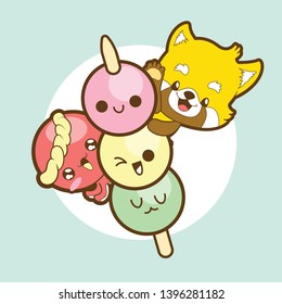 japan cute dango red panda and octopus