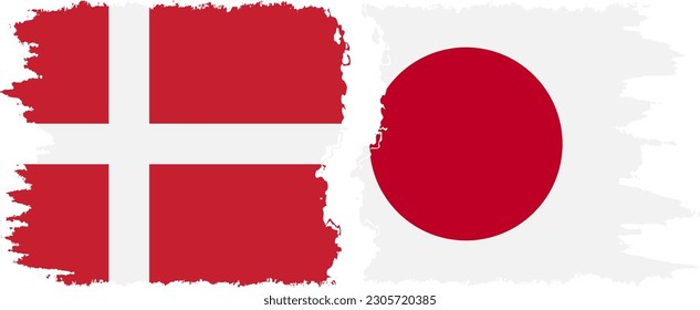 Japan and Denmark grunge flags connection, vector