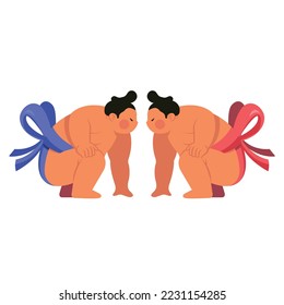 Japan design elements sumo fighters sketch cartoon characters.