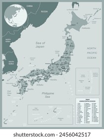 Japan - detailed map with administrative divisions country. Vector illustration