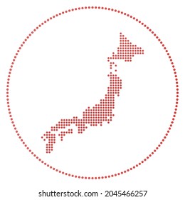 Japan digital badge. Dotted style map of Japan in a circle. Tech icon of the country with gradient dots. Vibrant vector illustration.