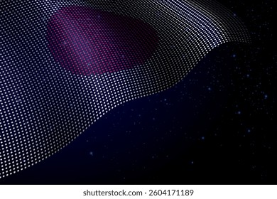 Japan digital flag made of dots, waving over a starry dark background