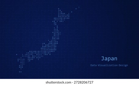Japón Mapa digital formado con unos y ceros para el diseño de visualización de datos