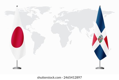 Japan and Dominican flags for official meeting against background of world map.