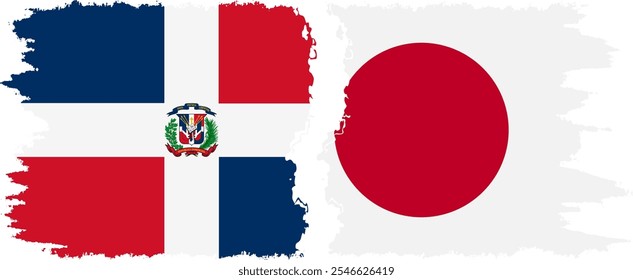 Japan and Dominican Republic grunge flags connection, vector