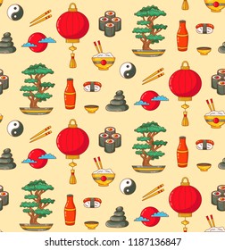 Japan doodle colorful icons seamless vector pattern