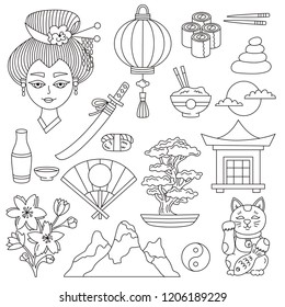 Japan doodle traditional vector icons set