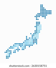 Japan dotted map. Digital style map of the country on white background. Japan shape with square dots. Colored dots style. Large size squares. Amazing vector illustration.