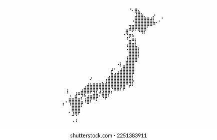 Mapa salpicado de Japón con textura gruesa al estilo de punto. Ilustración vector abstracta de un mapa de país con efecto de medio tono para infografía. 