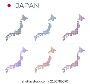 Japan dotted map set. Map of Japan in dotted style. Borders of the country filled with beautiful smooth gradient circles. Captivating vector illustration.