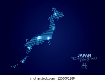 Japan dotted technology map. Modern data communication concept
