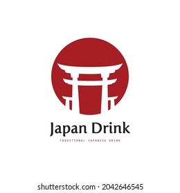 Japan Drink Logo - Isolated vector Illustration - Creative negative space logo, icon, symbol combination featuring a coffee cup and Japanese Gate - Japan traditional building and historical landmark