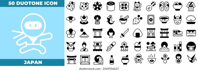 Japan Duotone Editable Icons set. Vector illustration in modern thin duotone style of japan icons: japan, japanese, frame, etc