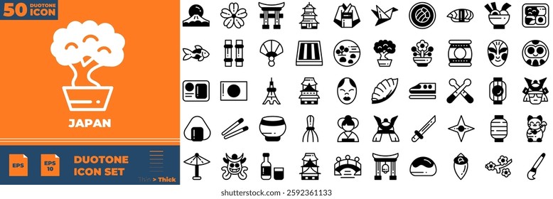 Japan Duotone Editable Icons set. Vector illustration in modern thin duotone style of japan icons: japan, japanese, fan, etc