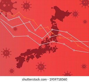 Japan economic crisis vector illustration. Pandemic chart. RED Background.