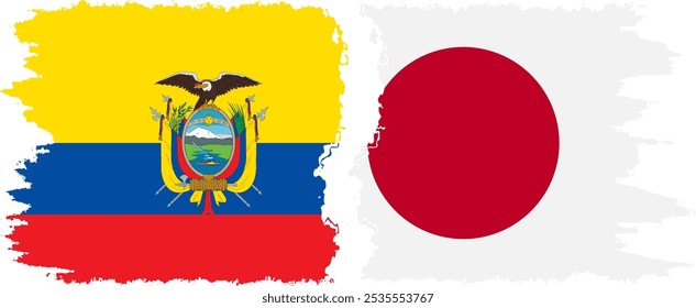 Japão e Equador grunge bandeiras conexão, vetor