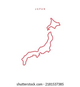 Japan Editable Outline Map. Japanese Red Border. Country Name. Adjust Line Weight. Change To Any Color. Vector Illustration.