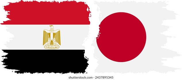 Japón y Egipto grunge banderas de conexión, vector