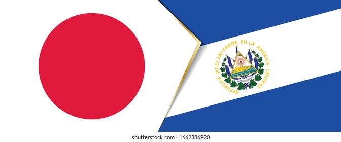 Japan and El Salvador flags, two vector flags symbol of relationship or confrontation.