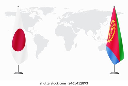 Japan and Eritrea flags for official meeting against background of world map.