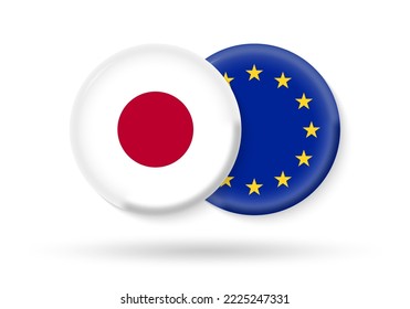Japan and EU circle flags. 3d icon. European Union and Japanese national symbols. Vector illustration.