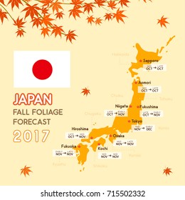 Japan fall foliage forecast 2017 vector illustration.