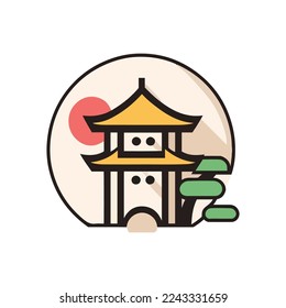 Japan famous landmark icons. Vector illustrations.olorful flat style  icon Design
