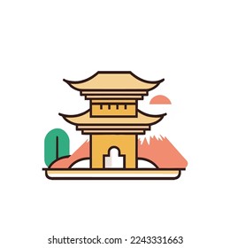 Japan famous landmark icons. Vector illustrations.olorful flat style  icon Design