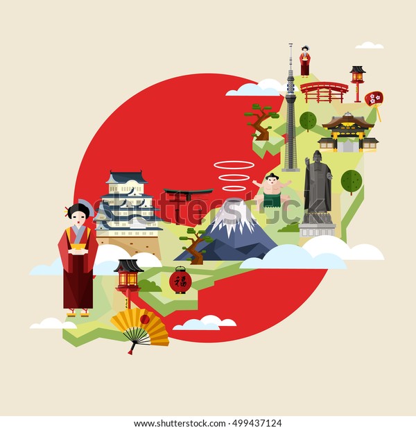 Japan Famous Landmarks Travel Map Asian Stock Vector (Royalty Free ...