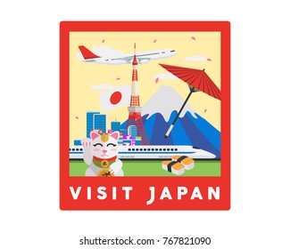 Japan Famous Tourist Destination Postcard Illustration
