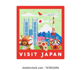 Japan Famous Tourist Destination Postcard Illustration