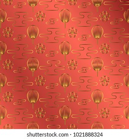 Japan fan gold pattern on red jewel color background.