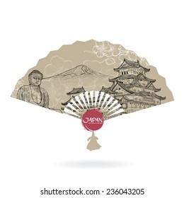 Japan Fan.Travel Japan concept. Hand drawn Japan design elements. vector illustration.