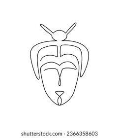 Japan fighter, commander, shogun, male. Continuous line, monoline. Line art, sketch, artistic drawing. Great for logos, icons, emblems, stickers.