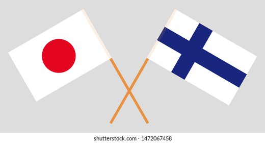 Japan and Finland. Crossed Japanese and Finnish flags