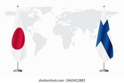 Japan and Finland flags for official meeting against background of world map.