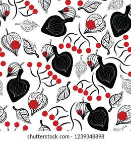 japan fizalis elegant seamless botanical vector pattern