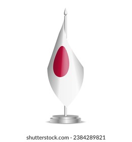Japan flag - 3D mini flag hanging on desktop flagpole. Usable for summit or conference presentaiton. Vector illustration with shading.