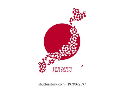 Japan flag with abstract shape forming the map of Japan island. A simple flat design make its look good in way.