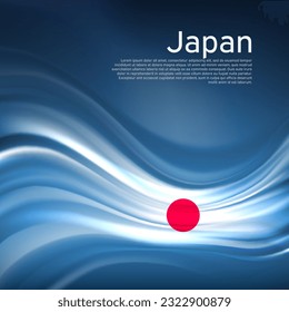 Japan flag background. Abstract japanese flag in the blue sky.  National holiday card design. State banner, japan poster, patriotic cover, flyer. Business brochure. Vector design