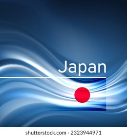 Japan flag background. Abstract japanese flag in the blue sky.  National holiday card design. State banner, japan poster, patriotic cover, flyer. Business brochure. Vector design
