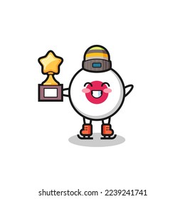 japan flag badge cartoon as an ice skating player hold winner trophy , cute style design for t shirt, sticker, logo element