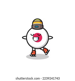 japan flag badge cartoon as an ice skating player doing perform , cute style design for t shirt, sticker, logo element
