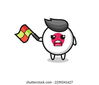 japan flag badge cartoon as the line judge hold the flag up at a 45 degree angle , cute style design for t shirt, sticker, logo element